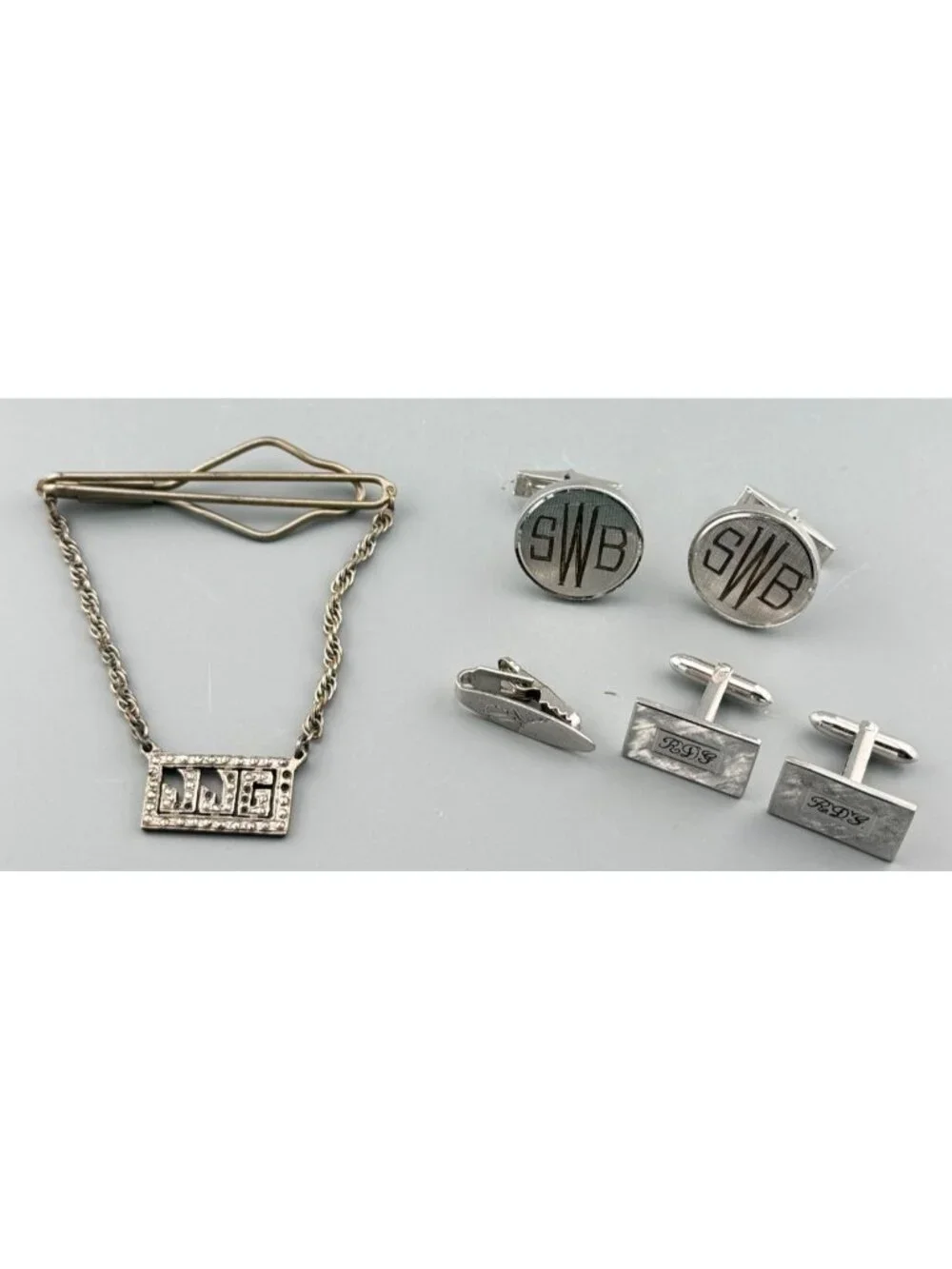 Vintage Cufflinks Sterling & Silver Tone Tie Bar Links Lot Tested Mixed Metal